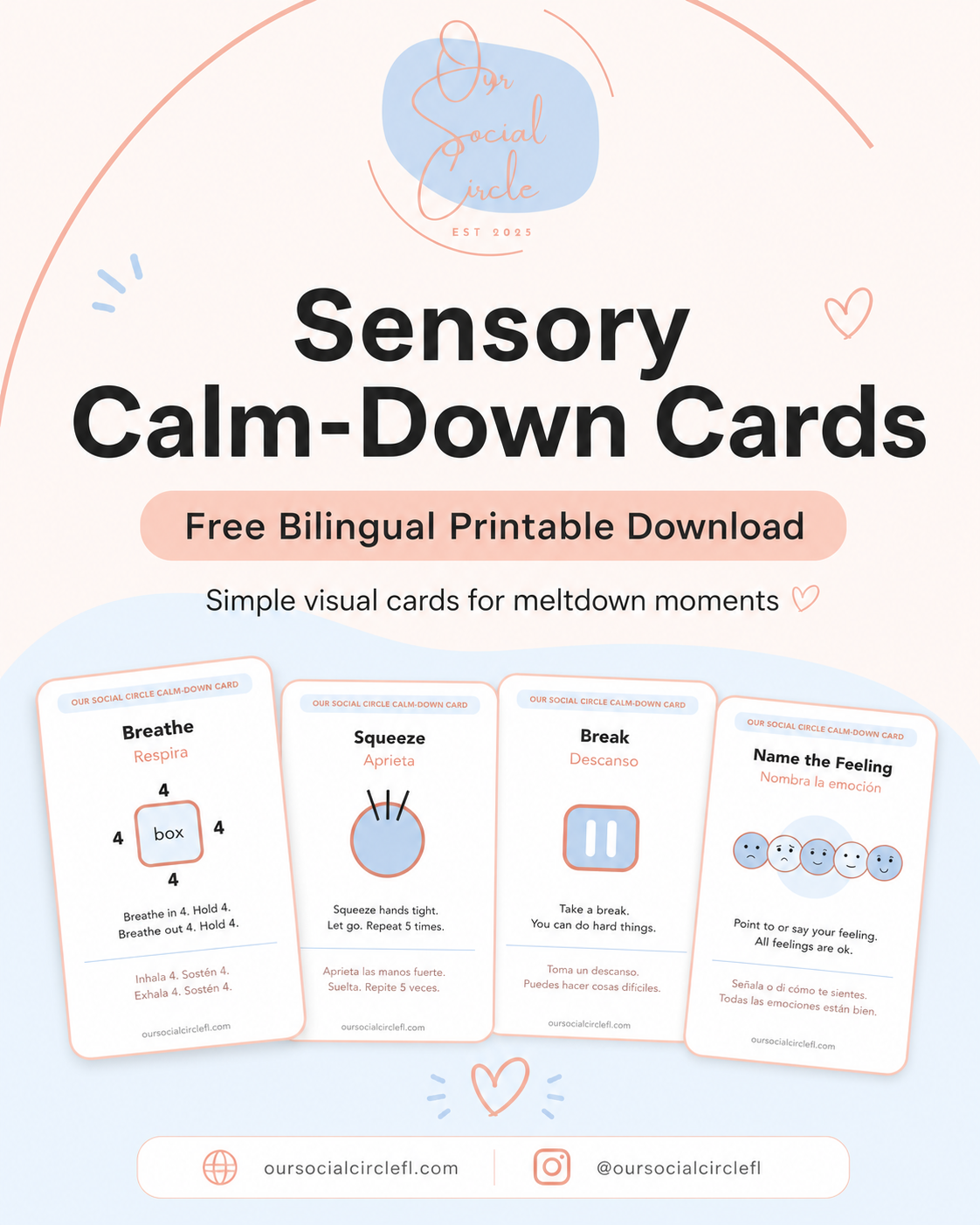 Sensory Calm-Down Cards — Free Bilingual Printable (English & Spanish)