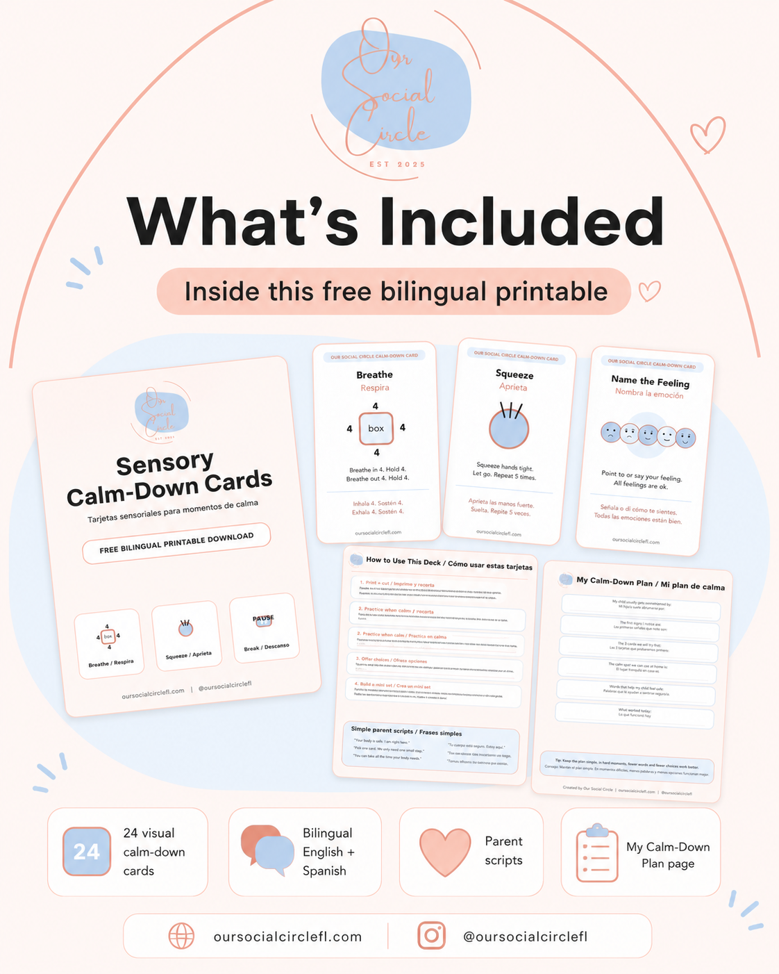 Sensory Calm-Down Cards — Free Bilingual Printable (English & Spanish)
