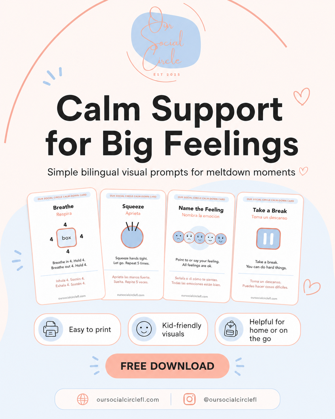 Sensory Calm-Down Cards — Free Bilingual Printable (English & Spanish)
