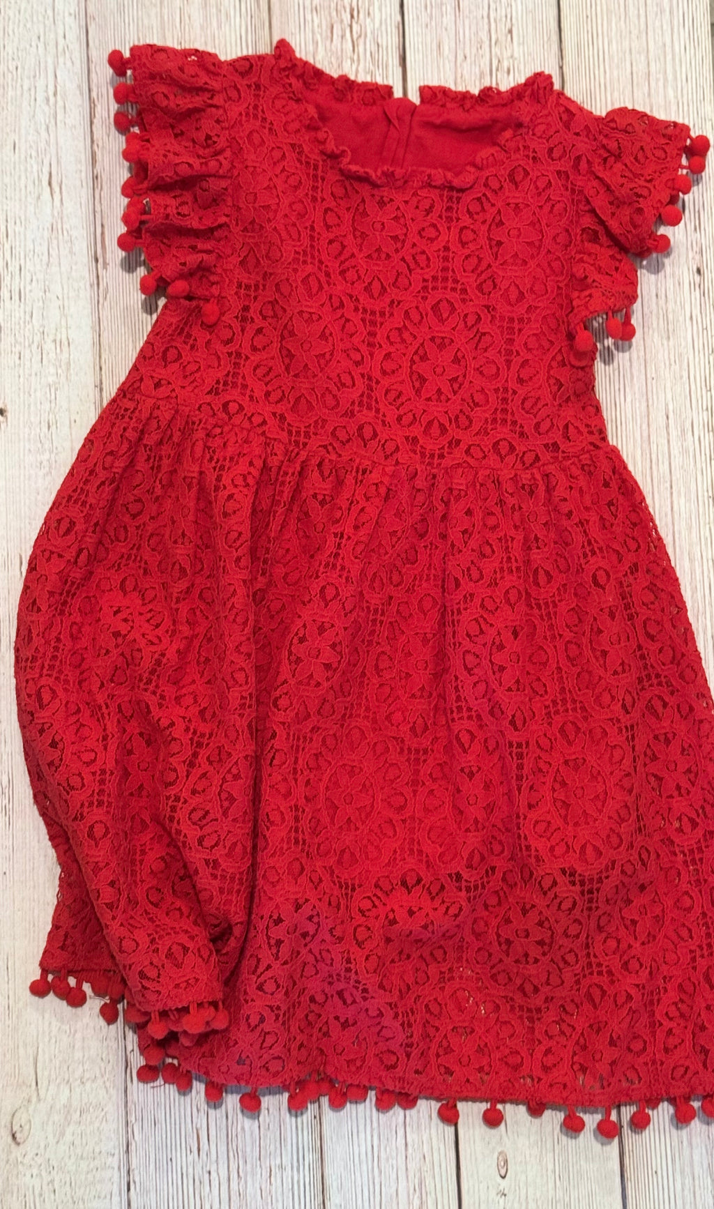 3T Girls Lace Dress with Pom poms