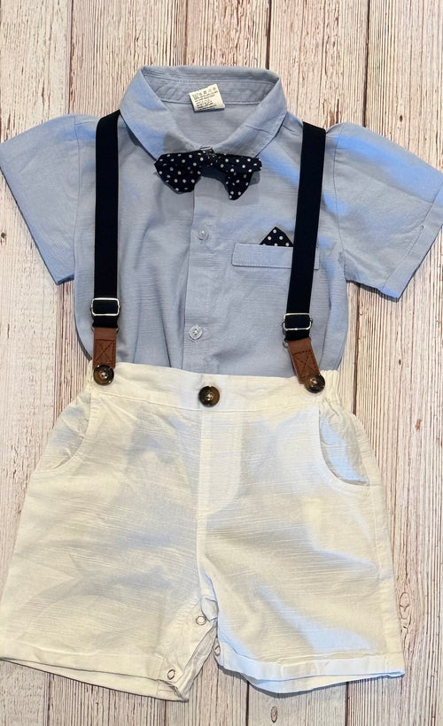 12mo-18mo Toddler Boy short set with suspenders and bow tie