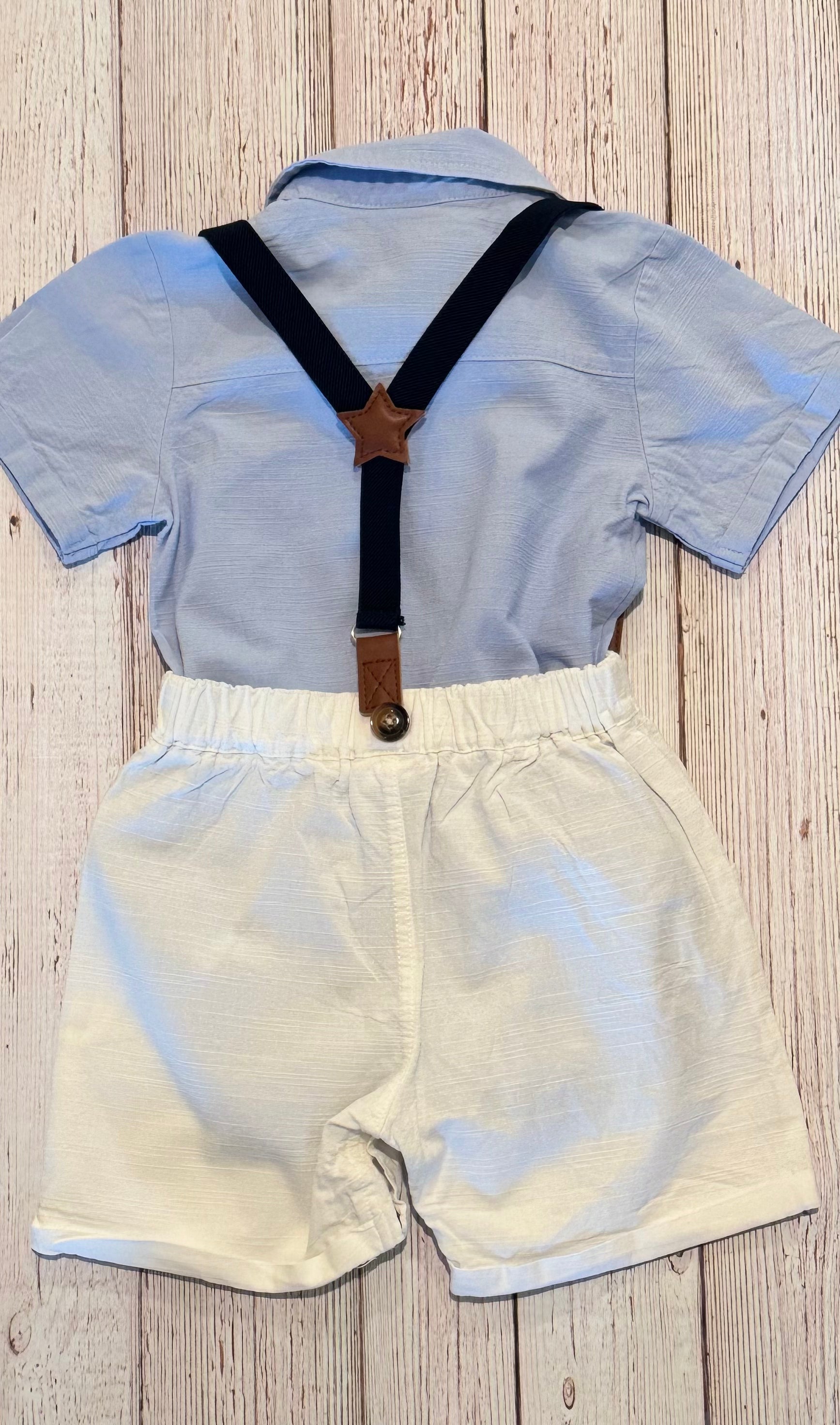 12mo-18mo Toddler Boy short set with suspenders and bow tie